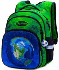 Рюкзак школьный для мальчиков зелёный с синим, космос SkyName R3-239