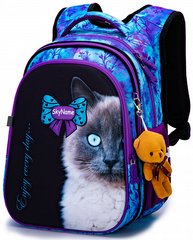 Рюкзак шкільний для дівчаток синій з котиком SkyName R1-023