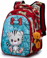 Рюкзак шкільний для дівчаток синьо-червоний з котиком SkyName R1-024