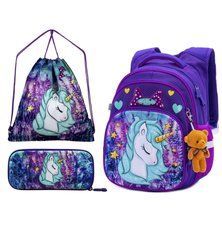 Рюкзак школьный 3в1 фиолетовый с бирюзовым, пони SkyName R3-241 Full Set