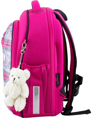 Ранець шкільний для дівчаток сірий з рожевим, ведмедик Winner One 6013 Full Set