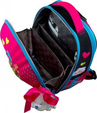 Ранець шкільний для дівчаток чорно-бірюзовий з рожевим, принцеса з короною DeLune 7mini-022