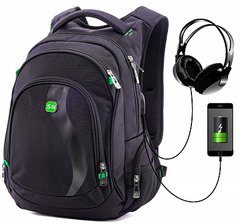 Рюкзак мужской черный с зеленым SkyName 90-100G