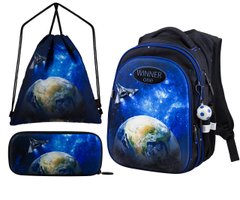 Рюкзак шкільний 3в1 чорно-синій, космос SkyName R1-021 Full Set