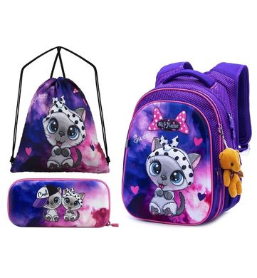 Рюкзак шкільний 3в1 фіолетовий, кішечка SkyName R1-020 Full Set