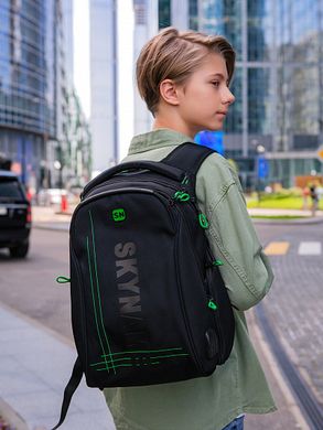 Рюкзак чоловічий чорний з зеленим SkyName 90-103G