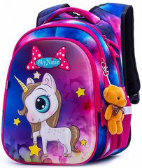 Рюкзак шкільний для дівчаток синій з рожевим, поні SkyName R1-013