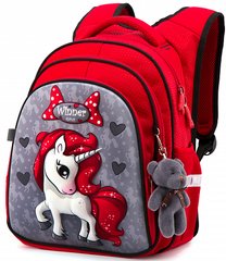 Рюкзак шкільний для дівчаток червоний єдиноріг SkyName R2-165