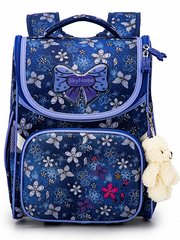 Ранець шкільний для дівчаток синій з квіточками SkyName 2081