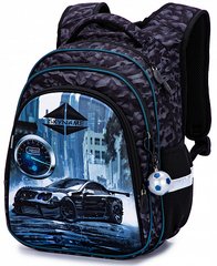 Рюкзак шкільний для хлопчиків сірий з машиною SkyName R2-191