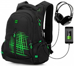 Рюкзак чоловічий чорний з зеленим SkyName 90-128G