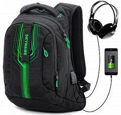 Рюкзак чоловічий чорний з зеленим SkyName 90-106G