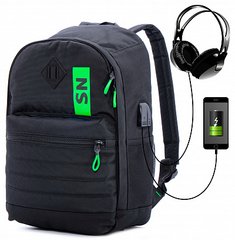 Рюкзак SN черный с зеленым SkyName 80-44G