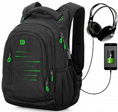 Рюкзак чоловічий чорний з зеленим SkyName 90-129G