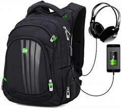 Рюкзак чоловічий чорний з зеленим SkyName 90-130G