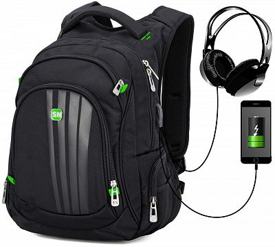 Рюкзак мужской черный с зеленым SkyName 90-130G
