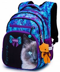 Рюкзак шкільний для дівчаток синій з котиком SkyName R3-246