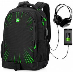 Рюкзак чоловічий чорний з зеленим SkyName 90-131G