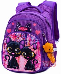 Рюкзак шкільний для дівчаток фіолетовий, чорні кошенята SkyName R3-240