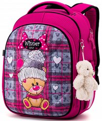 Ранець шкільний для дівчаток сірий з рожевим, ведмедик Winner One 6013