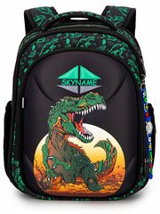 Ранець шкільний для хлопчиків чорно-зелений, динозавр SkyName 6039